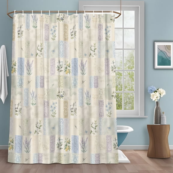 Rustic Floral Shower Curtain with Hooks, Garden Flower Lavender Shabby Chic French Country Water Repellent Shower Curtains for Bathroom Decor Sturdy Shower Curtain, Machine Washable 36x78 Inch