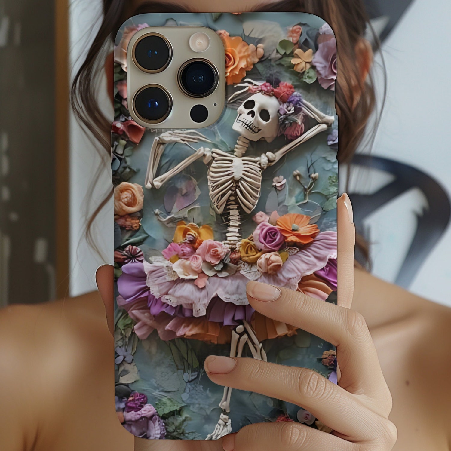 Rustic Floral Skeleton Cottagecore Art Case for iPhone 17 through 11 ...