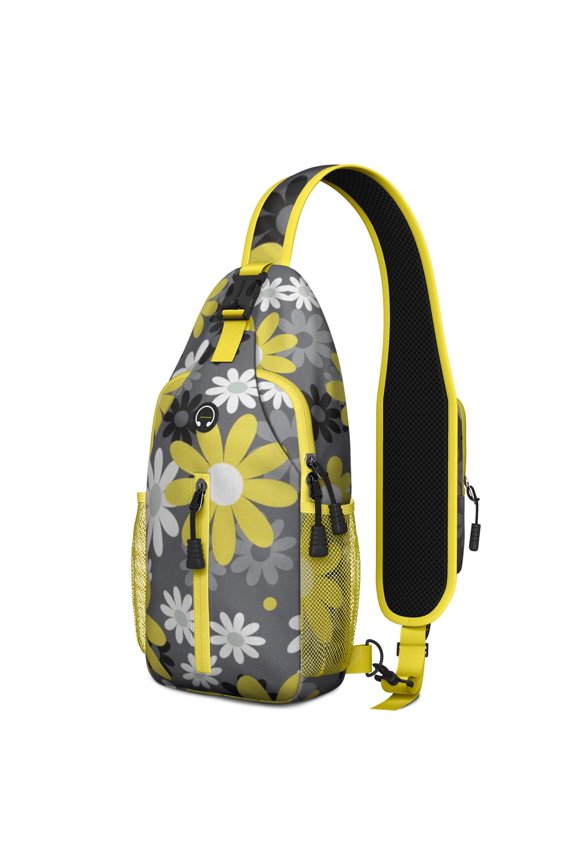 Rustic Floral Sling Backpack with Wildflower and Butterfly Illustration, Lightweight Durable Crossbody Daypack, Adjustable Strap, Multiple Compartments, Vintage Botanical Garden Style