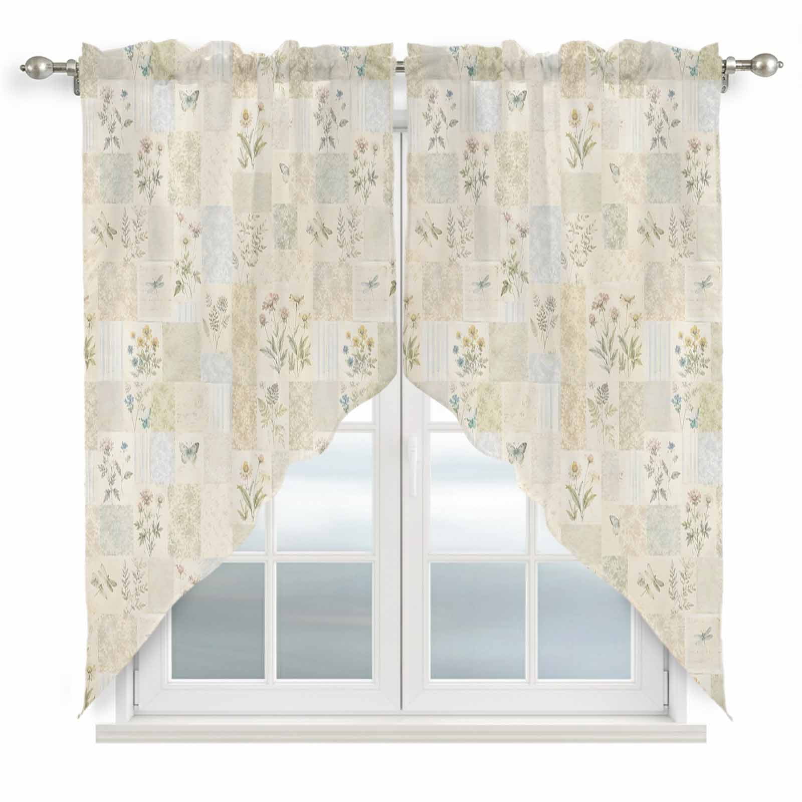 Rustic Floral Swag Curtain Valance for Windows, Garden Rosebud Flower ...