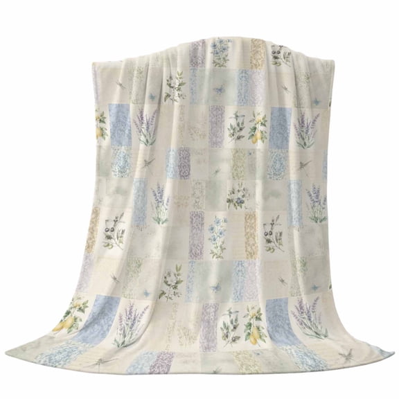 Rustic Floral Throw Flannel Blanket Garden Flower Lavender Shabby Chic French Country Super Soft Cozy Bed Blanket, Lightweight Plush Fuzzy Bed Throw for Bedroom Sofa Couch Living Room 30x40in