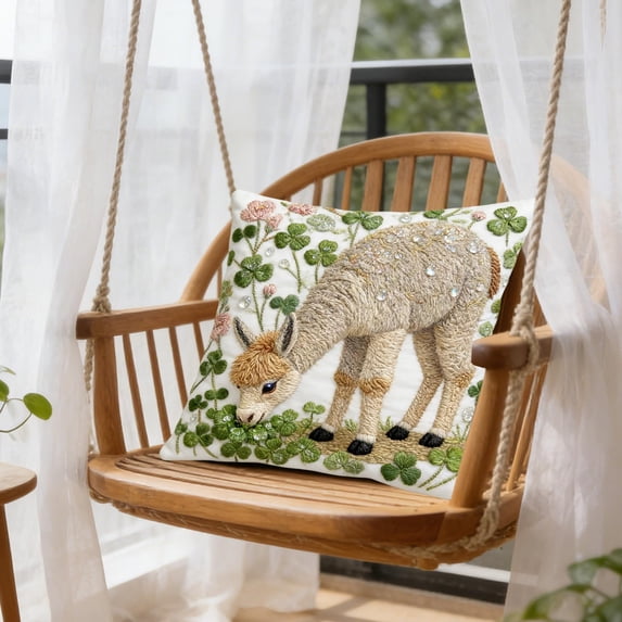 Rustic Floral Throw Pillow Cover,Alpaca Pattern Cushion Slipcover,Countryside Farmhouse Decor Pillow Case,Embossed Embroidery Effect Printed Woven Fabric Indoor Home Decor Slip 18x18 Inch