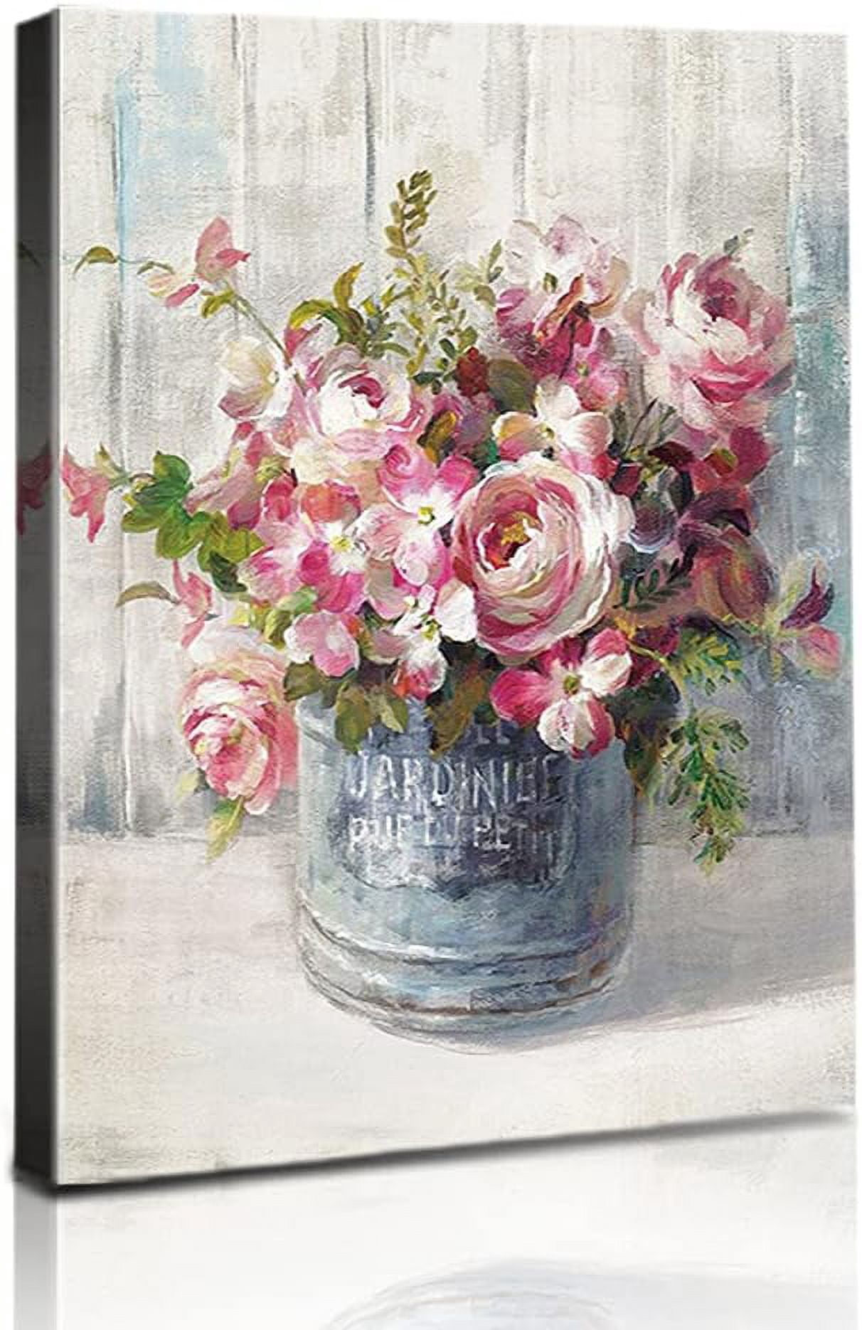 Rustic Floral Wall Art Pink Rose Pictures Living Room Farmhouse Country ...