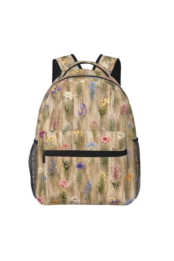Rustic Floral Wood Backpack Lightweight Travel Bag for Men and Women