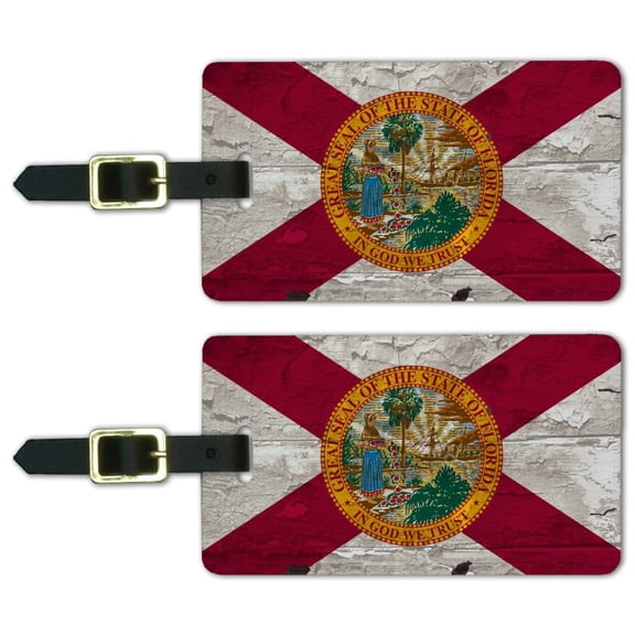 Rustic Florida State Flag Distressed USA Luggage ID Tags Suitcase Carry-On Cards - Set of 2