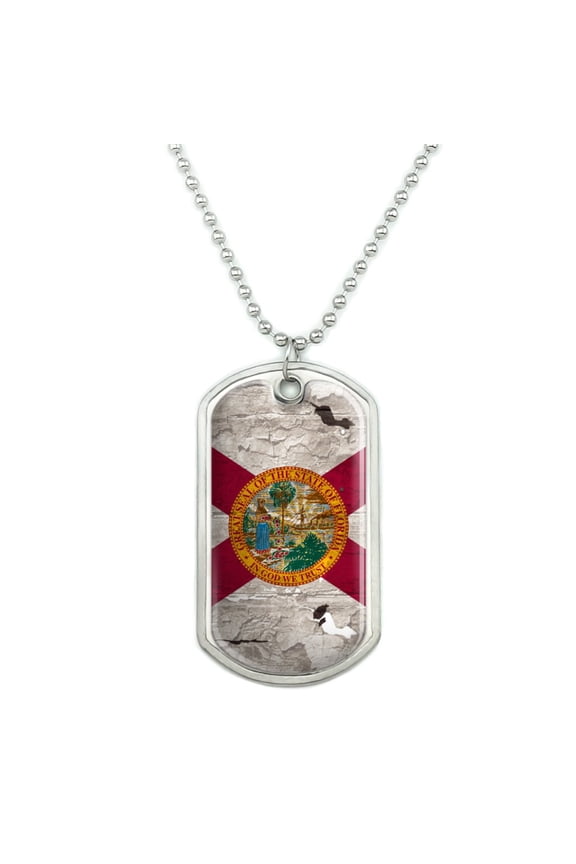 Rustic Florida State Flag Distressed USA Military Dog Tag Pendant Necklace with Chain