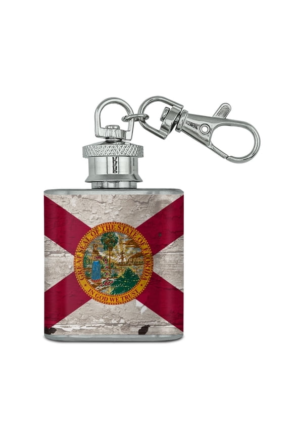 Rustic Florida State Flag Distressed USA Stainless Steel 1oz Mini Flask Key Chain