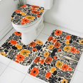 thumbnail image 1 of Rustic Flower Bathroom Rugs Set Watercolor Rustic Orange Yellow Floral Black Leaf Plant Linen Texture Non Slip Absorbent Bath Mats 3 Piece Set, U-Shaped Floor Mat, Toilet Seat Cover Small Size, 1 of 9