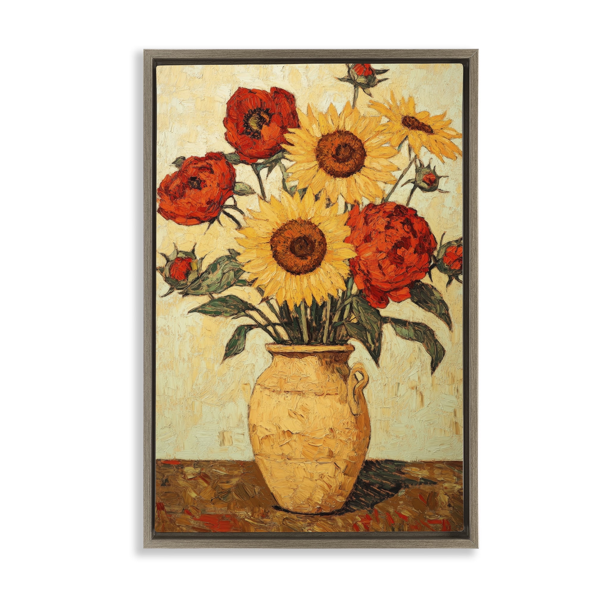 Rustic Flower Display Brown Framed Floater Canvas Wall Art, design by Petal Prints Design