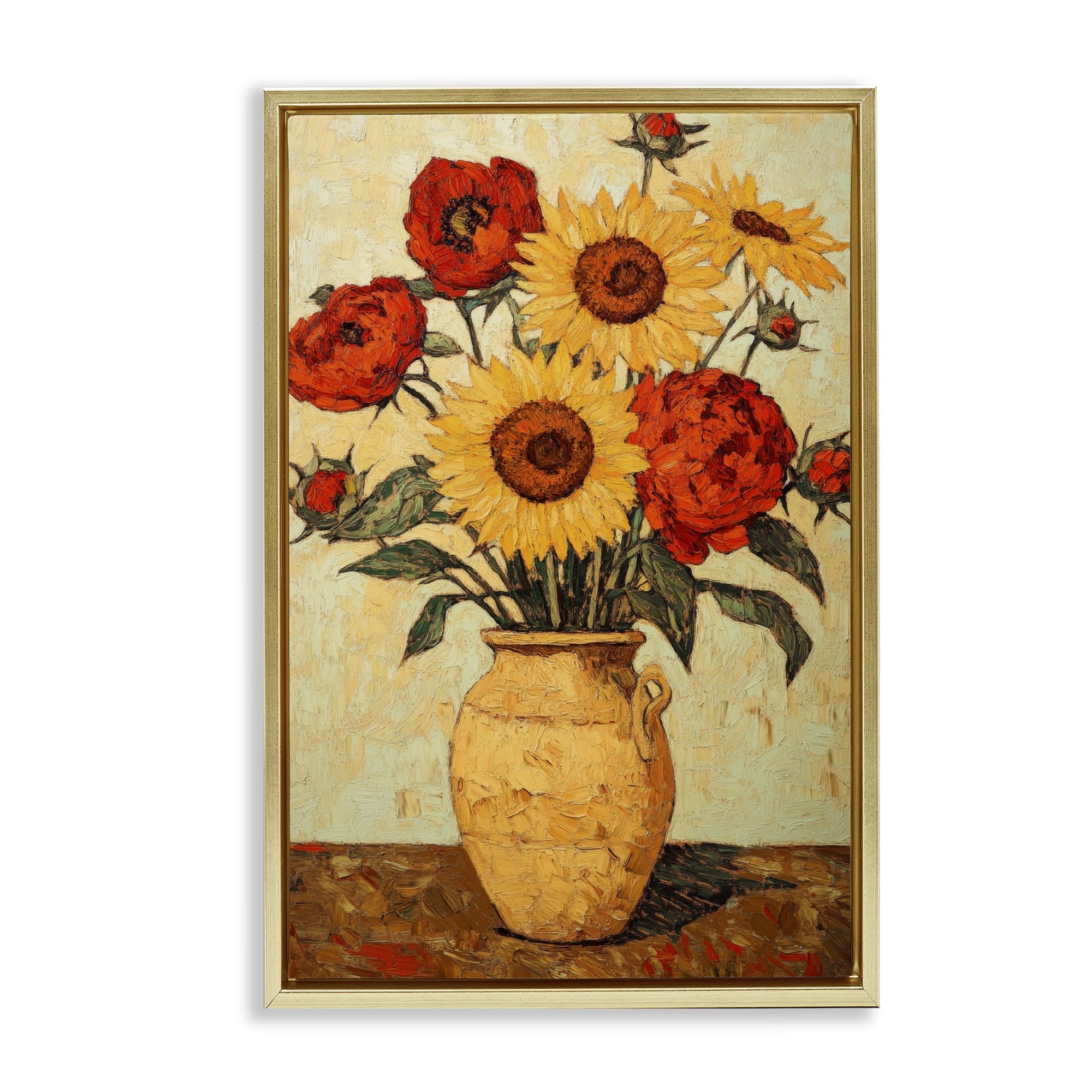 Rustic Flower Display Gold Framed Floater Canvas Wall Art, design by Petal Prints Design