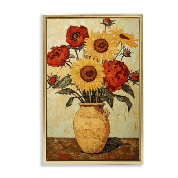 Stupell Industries Cottage Rustic Flower Display Gold Floating Frame Canvas Art, 17 x 25, by Petals Prints Design
