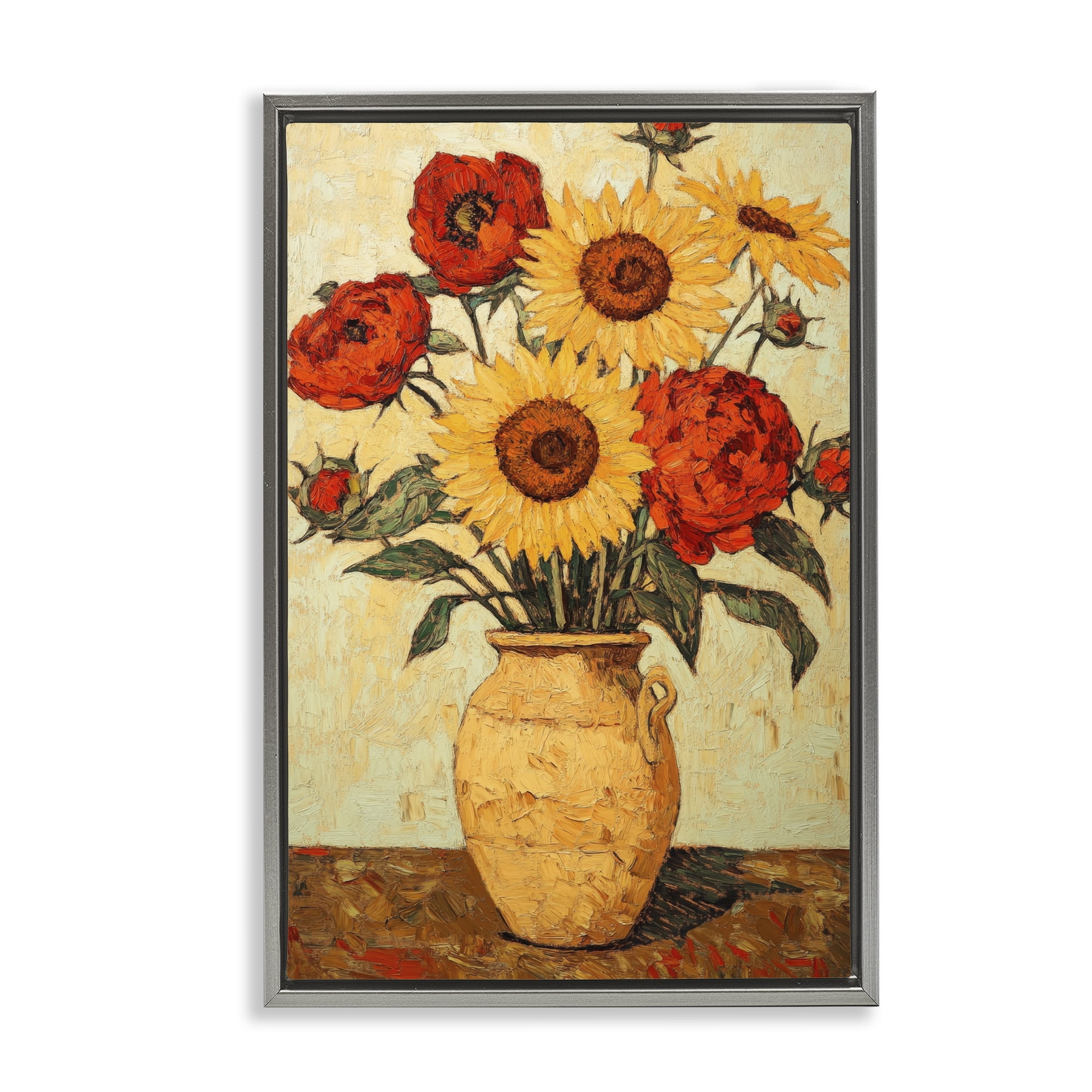 Rustic Flower Display Gray Framed Floater Canvas Wall Art, design by Petal Prints Design