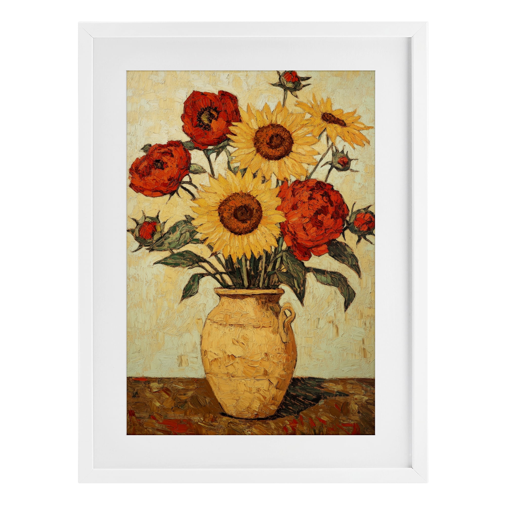 Rustic Flower Display White Framed Print Under Glass, design by Petal Prints Design