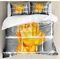 thumbnail image 1 of Rustic Flower Duvet Cover Set Queen Size, Trippy Modern Graffiti with Rose Petals on the Brick Wall Urban City Life, Decorative 3 Piece Bedding Set with 2 Pillow Shams, Grey Orange, by Ambesonne, 1 of 3