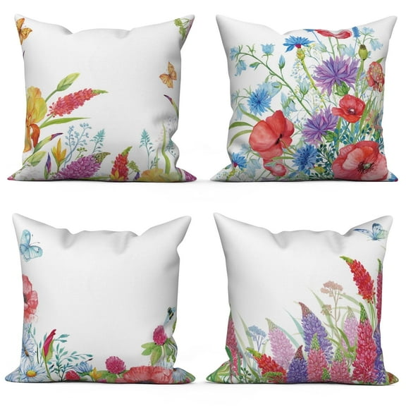 Rustic Flower Linen Throw Pillow Covers,Set of 4 18x18 Inch,Red Purple Cushion Cases for Home Decor Living Room Car