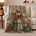 thumbnail image 1 of Rustic Flower Milk Can with Red Blue Daisies and Barn Stars, Farmhouse Botanical Art for Flower Lovers, Cozy Flannel Blanket for Living Room and Guest Room, Housewarming Gift, Home Decor, 1 of 9