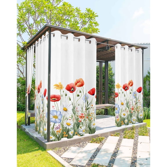 Rustic Flower Outdoor Curtains for Patio, Blossom Plant Botanical Wildflower Nature Waterproof Weatherproof Outside Privacy Curtains Outdoor Drapes for Porch Pergola Gazebo 54x95 Inch, 1 Panel