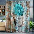 thumbnail image 1 of Rustic Flower Shower Curtain, Teal Floral Barn Wood Farmhouse Shower Curtain Set, Country Turquoise Blue Brown Fabric Shower Curtain with Hooks, Boho Bathroom Curtain,60X70in, 1 of 4
