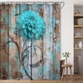 thumbnail image 1 of Rustic Flower Shower Curtain, Teal Floral Dahlia Barn Wood Farmhouse Shower Curtain Set, Country Turquoise Blue Brown Extra Long Fabric Shower Curtain with Hooks, Boho Bathroom Curtain, 69x84inches, 1 of 6