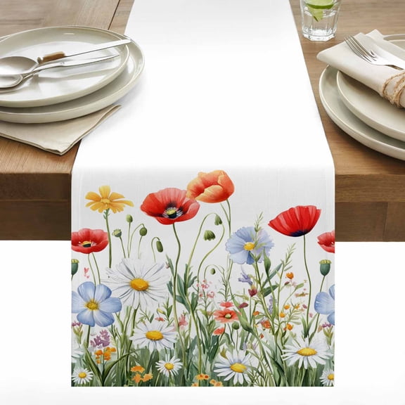 Rustic Flower Table Runner 13x36 inch Blossom Plant Botanical Wildflower Nature Cotton Linen Dining Table Runner Ideal for Dresser Kitchen Coffee Tables - Machine Washable