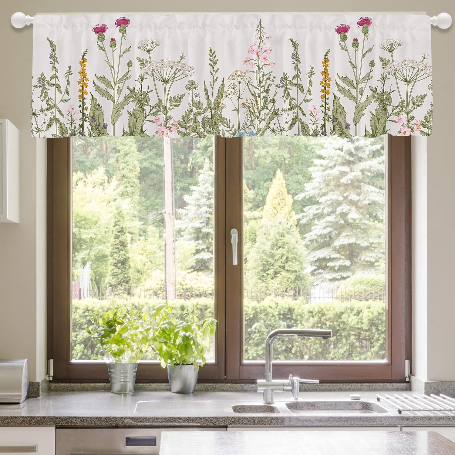 Rustic Flower Valance Curtains for Kitchen Window Farmhouse Green ...