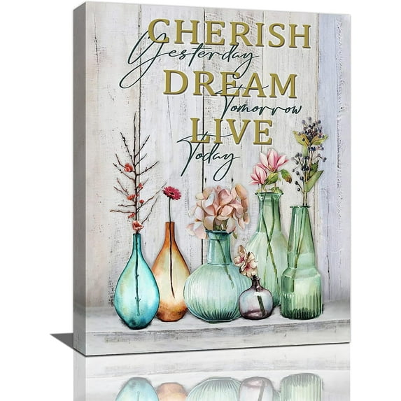 Rustic Flowers Bathroom Wall Art Vintage Floral Mason Jar Pictures Wall Decor Country Flower Painting Prints Farmhouse Vase Framed Artwork for Bathroom Bedroom Living Room Ready to Hang 12"x16"