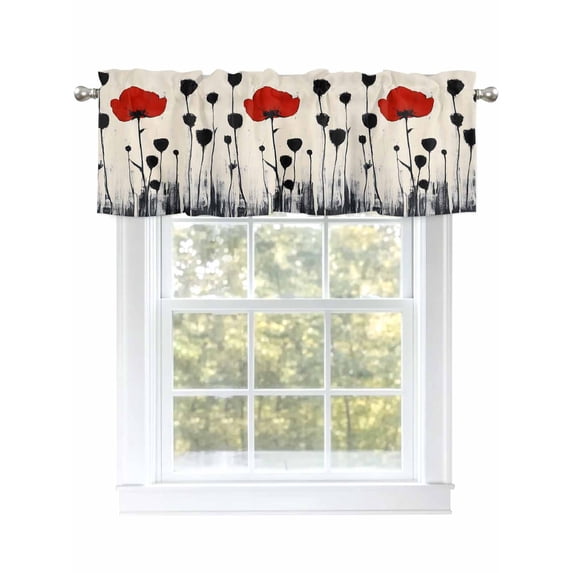 Rustic Flowers Curtain Valances for Windows, Retro Farmhouse Spring Botanical Floral Kitchen Valance Window Treatment, Light Filtering Block Curtains for Bathroom/Bedroom/Living Room 42'' x 12''