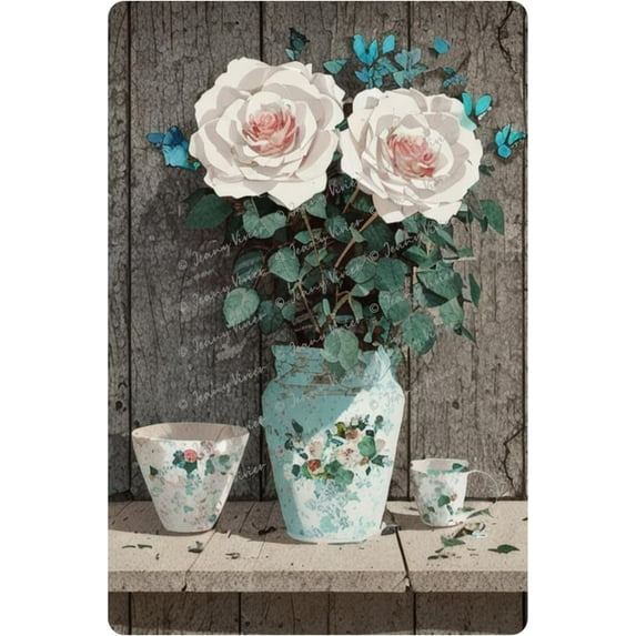 Rustic Flowers Floral Vintage Tin Sign Sunflower Pink Rose Kitchen Decor Farmhouse Bathroom Art Wall Plaque Country Theme Decor Floral Poster Home Wall Art Picture for Bedroom 8x12 in