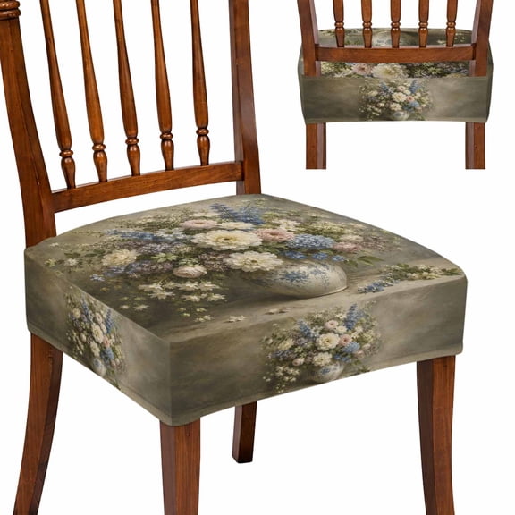Rustic Flowers Seat Cover for Dining Room Chairs, Pastoral Hydrangea Daisy Floral Retro Plants Dining Chair Covers with Elastic Edges, Removable Chair Cushion Slipcover for Kitchen, Set of 2