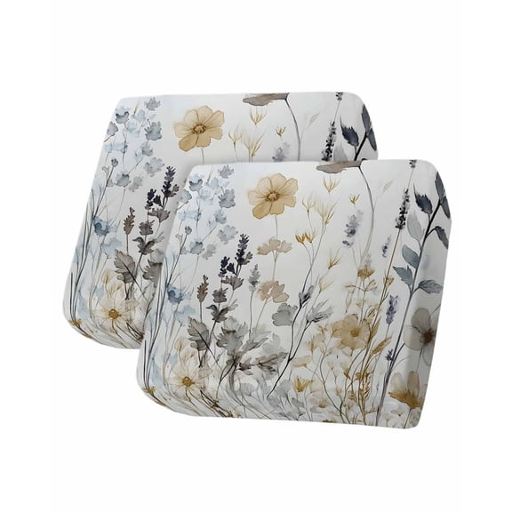 Rustic Flowers Sofa Couch Cushion Covers Washable, Removable Stretchable Sectional Couch Covers, Watercolor Botanical Floral Herbs Plants Slipcovers for L & T Shape Sofa Protector S Size 2 pcs