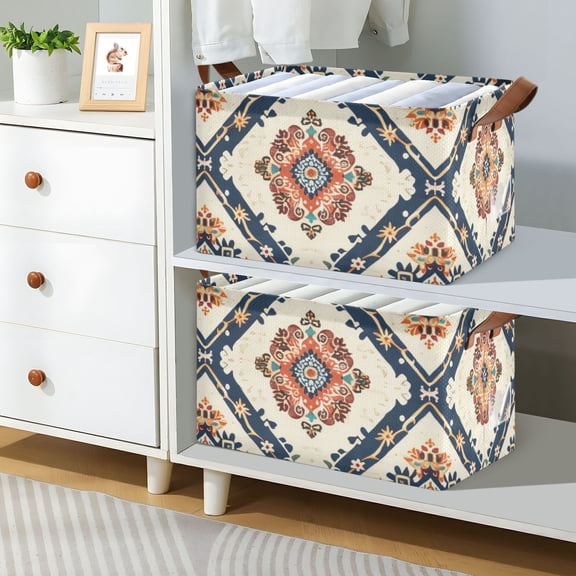 Rustic Foldable Storage Large Fabric Storage Baskets Organizer Storage Bins with Handles for Shelves