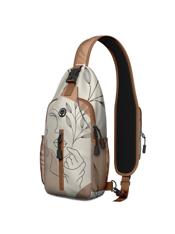Rustic Folk Style Sling Bag, Striped Crossbody Daypack in Ink Style Aesthetic, Ideal for Travel and City Use