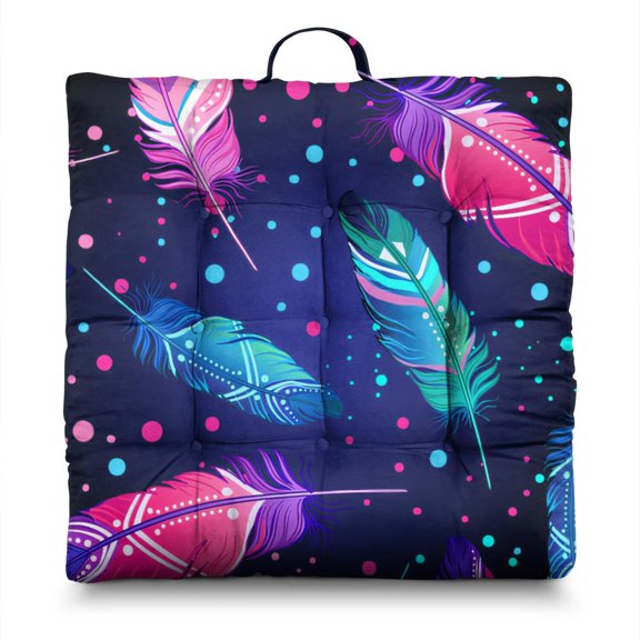 Rustic Folk Style Tatami Cushion 22x22 Inch Meditation Pillow, Earthy Tones, Plush for Hip Pressure Relief