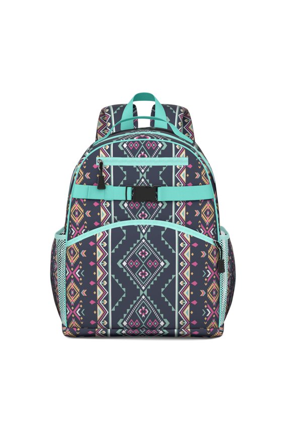 Rustic Folk Style Backpack Artistic Tribal Bookbag with Ink Sketch Patterns, Lightweight and Durable