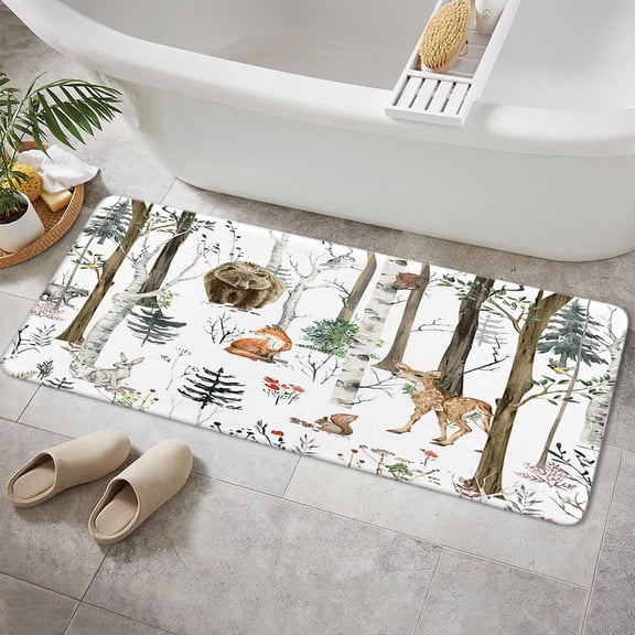 Cabin Bathroom Rugs, Rustic Lodge Forest Cabin Farmhouse Rustic Forest Bathroom Rugs Wild Animal Bear Moose Bathroom Rugs Doormat Kitchen Toilet Floor Rug, 17X29 Inches