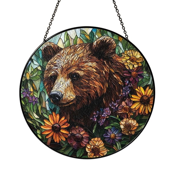Rustic Forest Bear Glass Suncatcher – Decorative Window Hanging