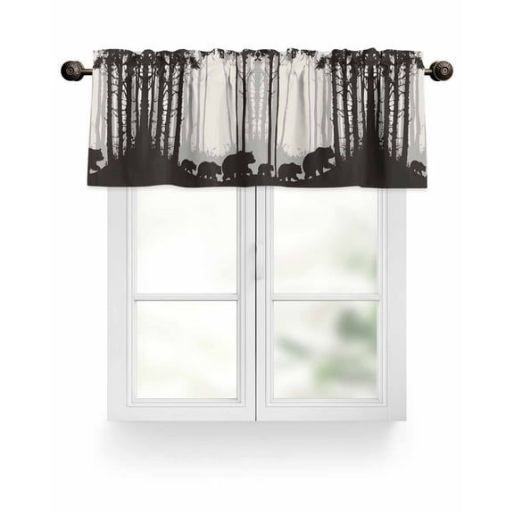 Rustic Forest Bear Silhouette Kitchen Valances for Windows Black Gray Farmhouse Country Valance Curtains for Kitchen /Living Room/Bedroom/ Bathroom Decor, 54"x18 " ,Rod Pocket 1 Panel,