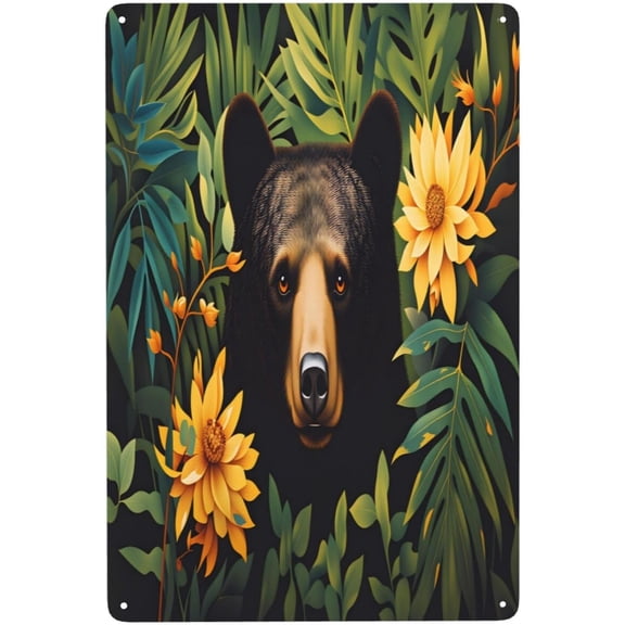 Rustic Forest Black Bear Metal Tin Sign Vintage Wall Art Hanging Decor for Home Bar Coffee Office 8 x 12 Inch