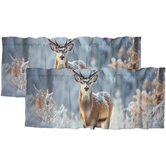 Rustic Forest Blackout Curtain Valances Cabin Wild Animal Moose Deer Country Hunting Rod Pocket Light Filtering Valances for Kitchen and Bathroom 54x18inch(2Pcs)