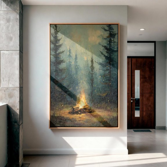 Rustic Forest Camping Canvas Wall Art, Moody Pine Tree Poster, Camping Theme Printing, Poster Only