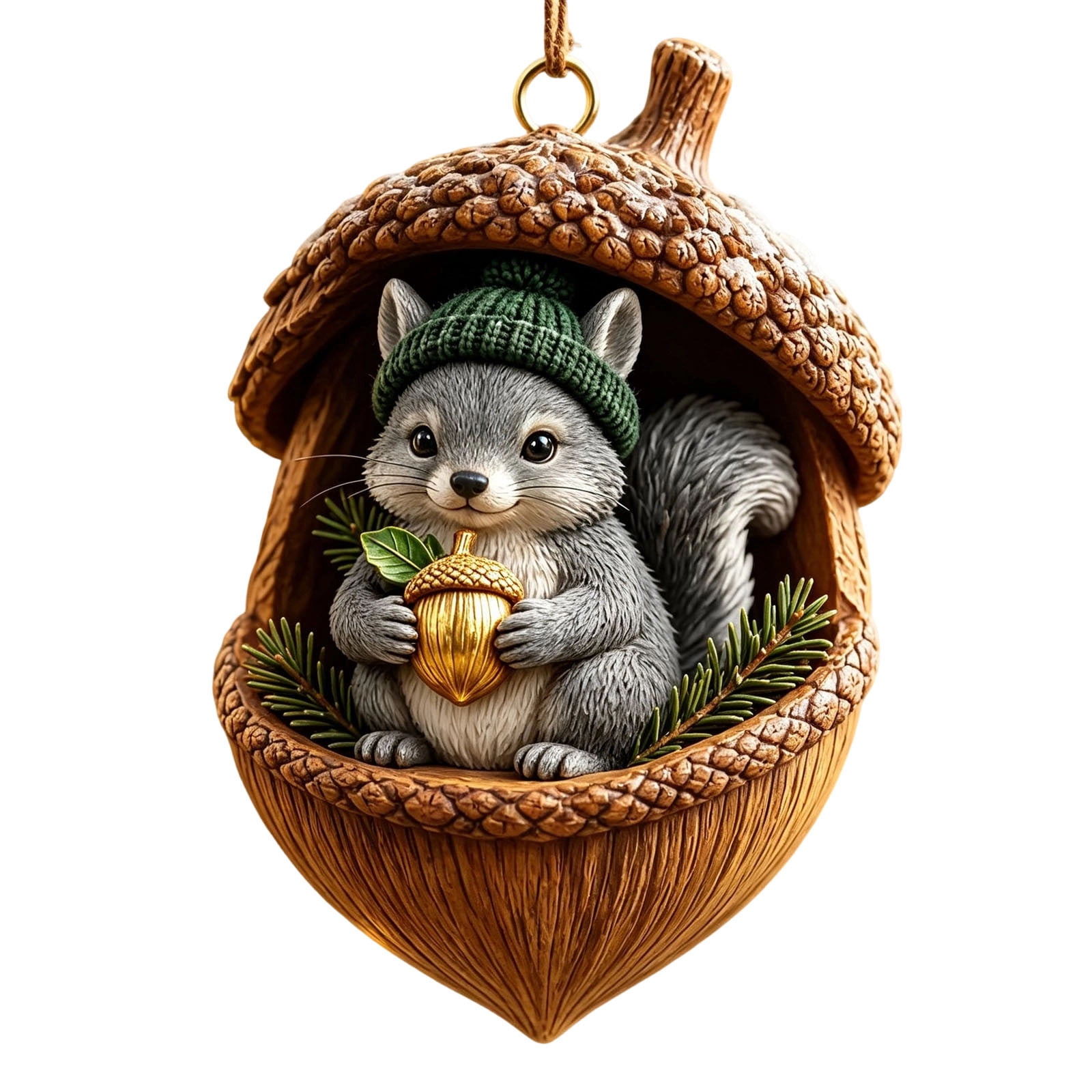Rustic Forest Christmas Ornament, 3.5 Inch Resin Acorn With Hanging ...