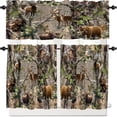 thumbnail image 1 of Rustic Forest Curtain Set, Camouflage Hunting Tree Camo Deer Elk Bird Bear Window Valances and Tier Set for Kitchen Living Room, 54''x18'' & 27''x24''x2, 3 Panels, 1 of 5