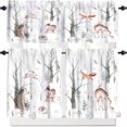 thumbnail image 1 of Rustic Forest Curtain Set, Watercolor Woodland Animals Owl Hedgehog Fox Butterfly Squirrel Bear Window Valances and Tier Set for Kitchen Living Room Home Decor, 54''x18'' & 27''x36''x2, 3 Panels, 1 of 5