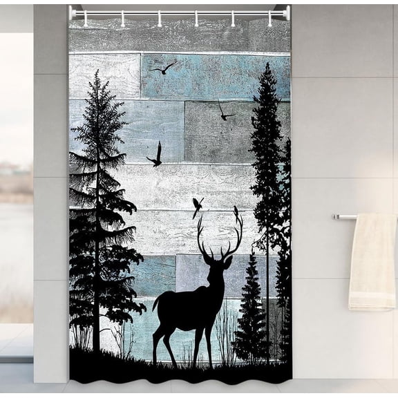 Rustic Forest Deer RV Shower Curtain Cabin Farmhouse Country Lodge Bathroom Decor Polyester Fabric Bath Curtain Set with Hooks 36x72 Inches
