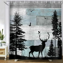 Rustic Forest Deer Shower Curtain Cabin Farmhouse Country Lodge Bathroom Decor Polyester Fabric Bath Curtain Set with Hooks, 72X72in