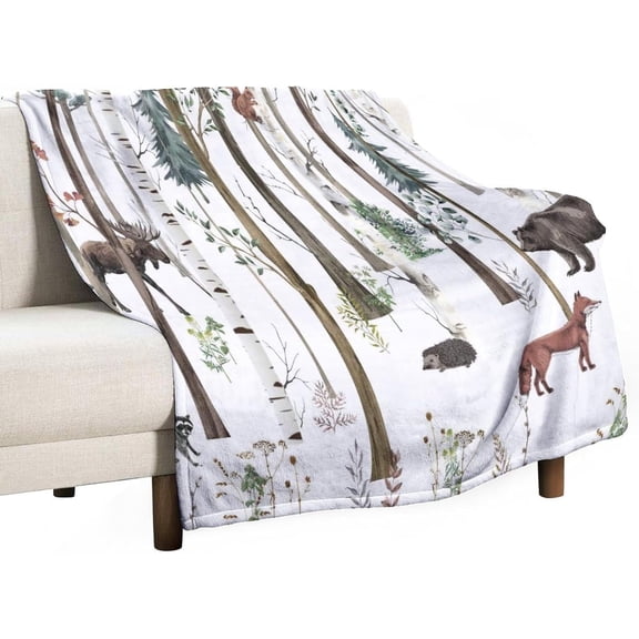 Rustic Forest Flannel Blankets for Kids, Vintage Lodge Forest Cabin Country Hunting Wild Animal Bear Moose Deer Fox Throw Bed Blanket for Sofa Chair Bed 50"x60"