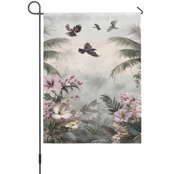 Rustic Forest Garden Flags For Outdoor, Retro Floral Green Plant Palm Black Eagle Small Double Side Yard Flags Weather Proof Garden Decor for Lawn Outside Holiday 12 x 18 Inches
