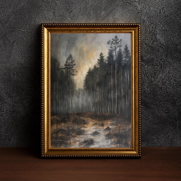 Rustic Forest Landscape,Vintage Art Posters,Tree Sketch Art,Dark Wall Art,Forest Night, Moody Dark Academia,Vintage Forest Landscape, 12x18 UNFRAMED