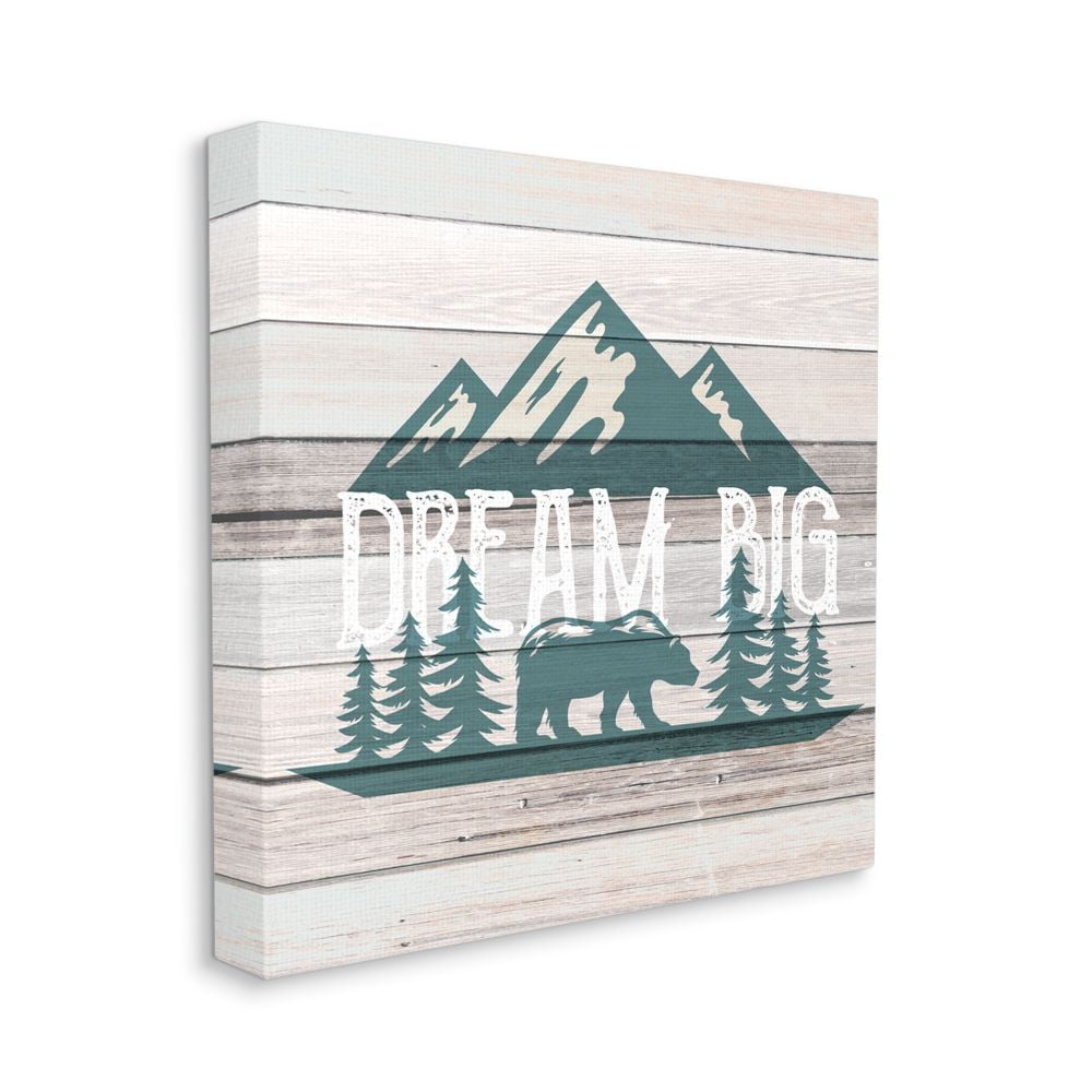 Rustic Forest Mountain Adventure Dream Big Sentiments Art for Kids Gallery-Wrapped Canvas Print Wall Art, 17x17