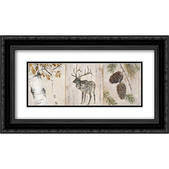 Rustic Forest Panel 2x Matted 24x14 Black Ornate Framed Art Print by Fisk, Arnie